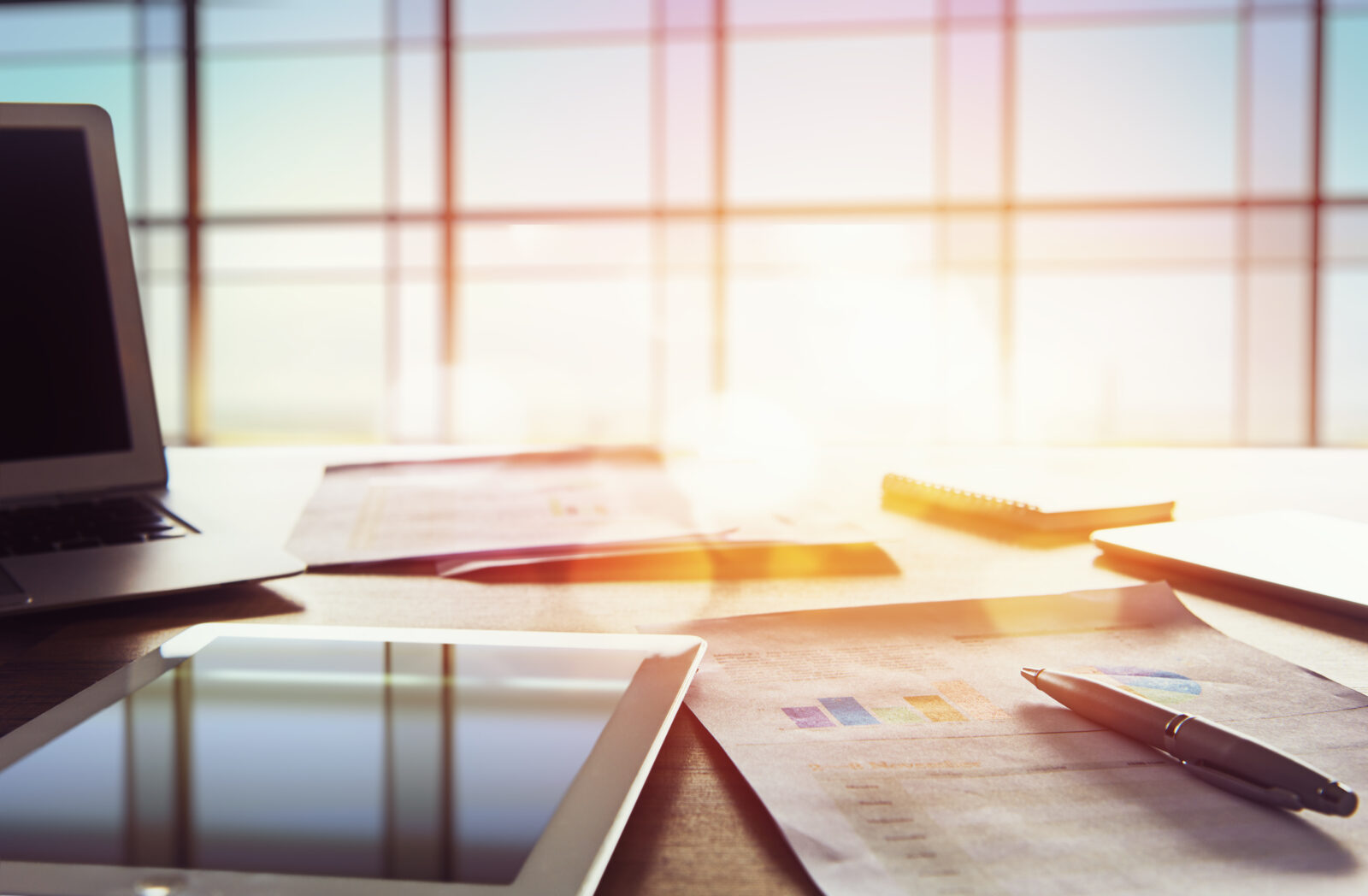 Image of desk in and sunlight